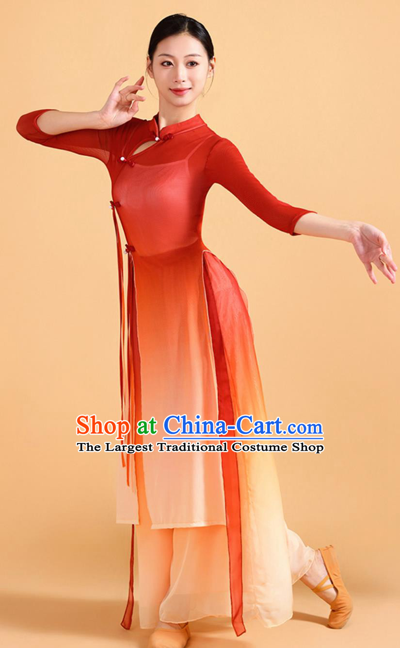 Classical Dance Costume Practice Wear Set Jiangnan Fan Dance Cheongsam Chinese Chiffon Dress Classical Dance Costume