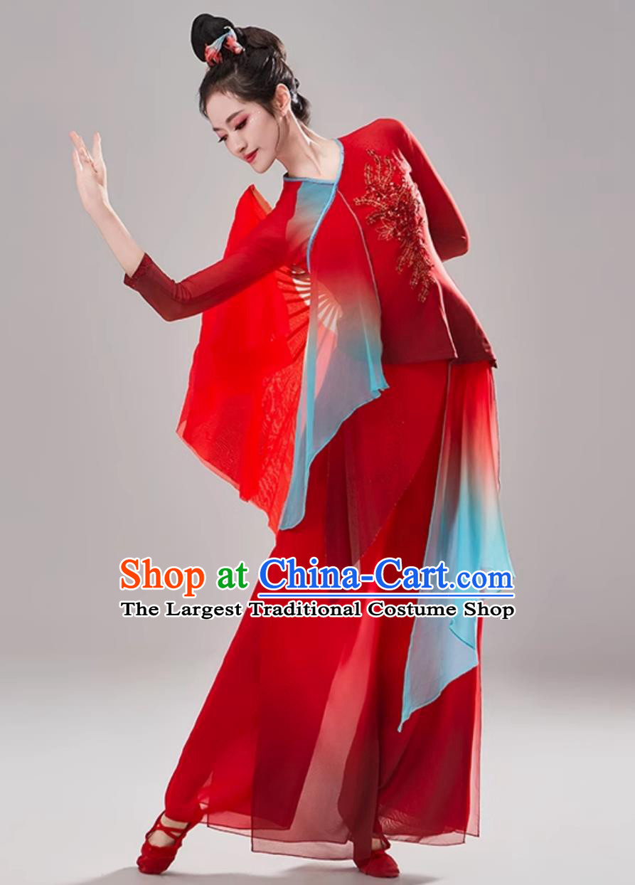 China Jiaozhou Yangko Dance Dark Red Uniform Chinese Folk Dance Clothing Women Group Fan Dance Costume