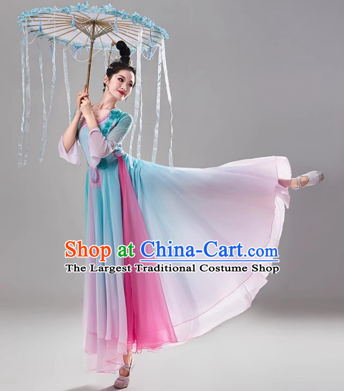 Top Dance Contest Woman Solo Dance Costume Chinese Classical Dance Dress Stage Performance Umbrella Dance Clothing