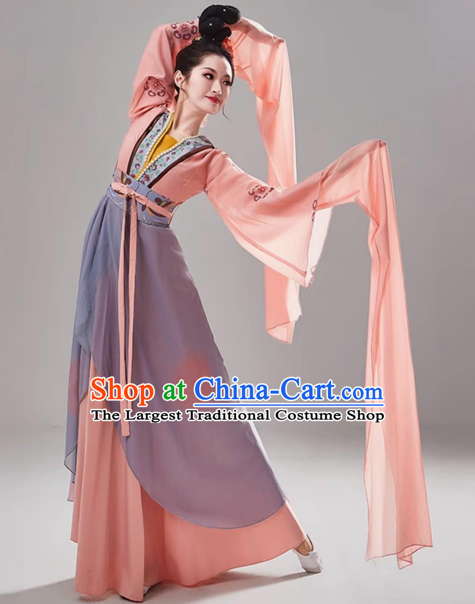 Chinese Water Sleeve Dance Clothing Han Tang Dance Costume Women Group Classical Dance Orange Dress