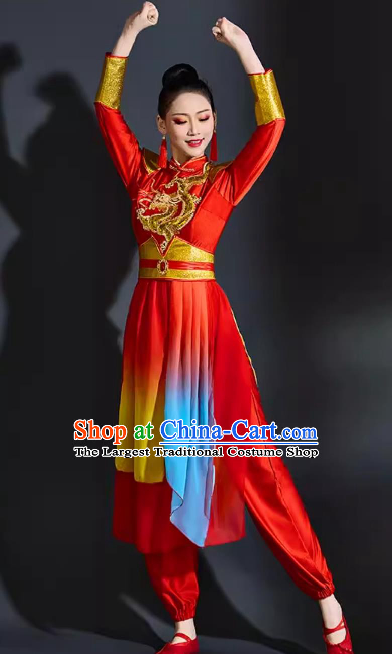 Chinese Drum Performance Red Outfit Women National Trend Yangko Dance Costume
