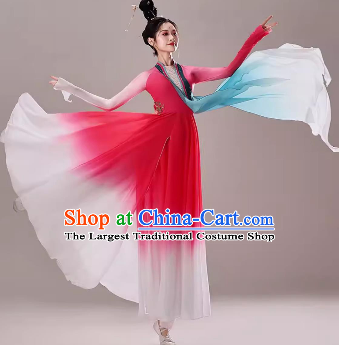 Classical Dance Performance Costume Women Chinese Style Umbrella Dance Outfit Water Play Group Dance Fan Dance Dress