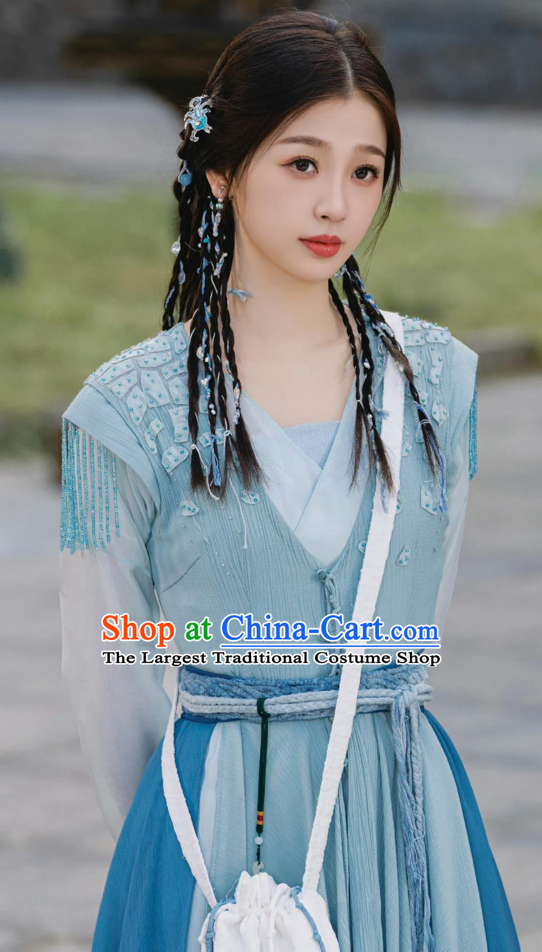 Chinese Drama Sword and Fairy Yue Qi Clothing Traditional Woman Blue Dress Ancient Swordswoman Costume