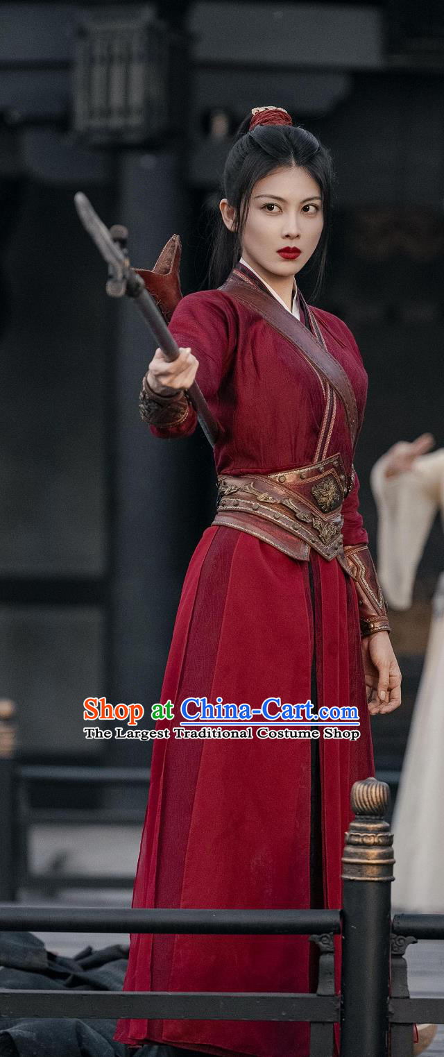 Ancient Swordswoman Clothing Traditional Chinese Hanfu Red Outfit TV Series Guardians of the Dafeng Heroine Li Miao Zhen Costume