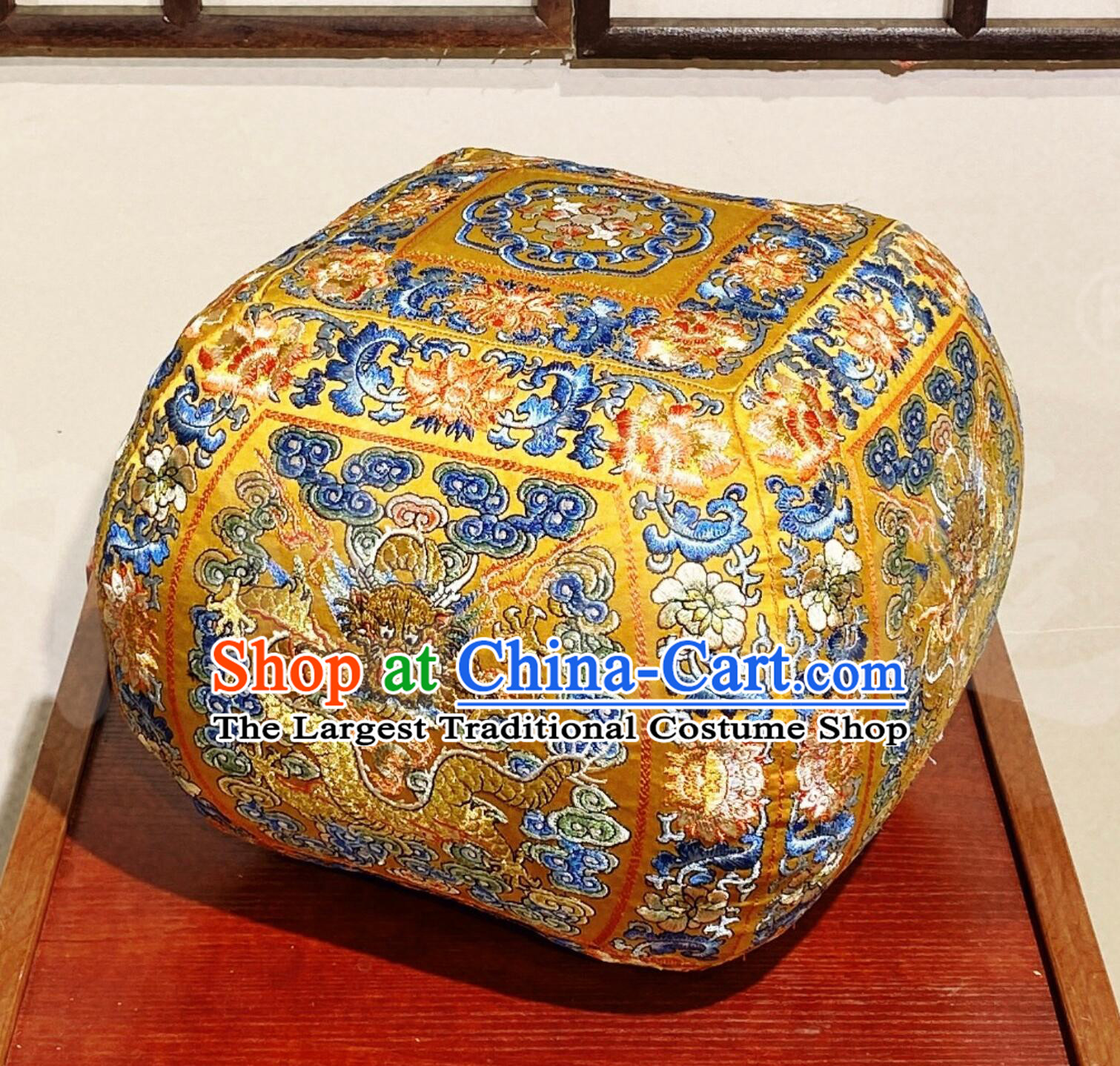 Chinese Traditional Qing Dynasty Palace Embroidered Stool Hand Warmer Armrest Pillow Forbidden City Replica Imperial Emperor Throne Backrest Cushion