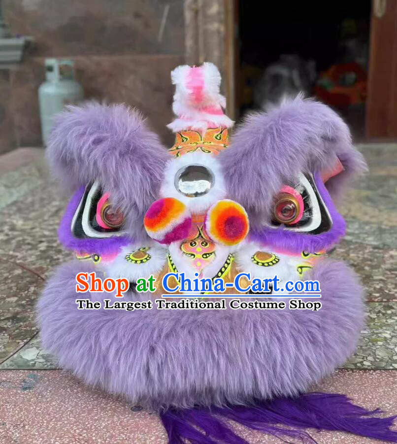 Top Light Purple Wool Lion Dance Equipment Chinese Southern Lion Dance Hok San Lion Head and Costumes Complete Set