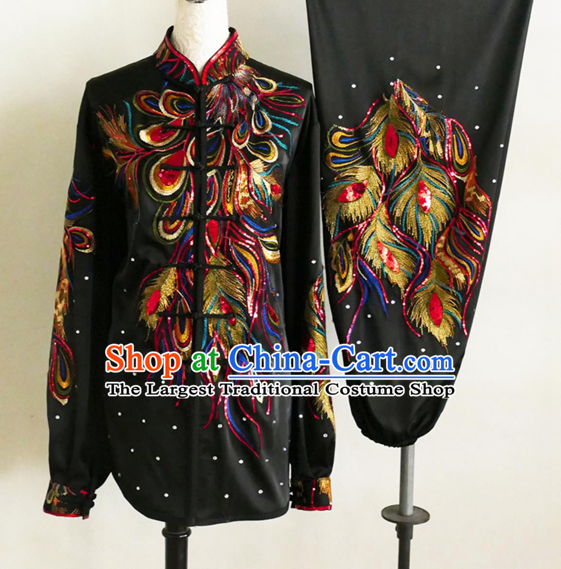 Taijiquan World Cup Full Sequins Embroidery Tai Chi Suit Traditional Kung Fu Costume Ba Duan Jin Taiji Competition Performance Outfit