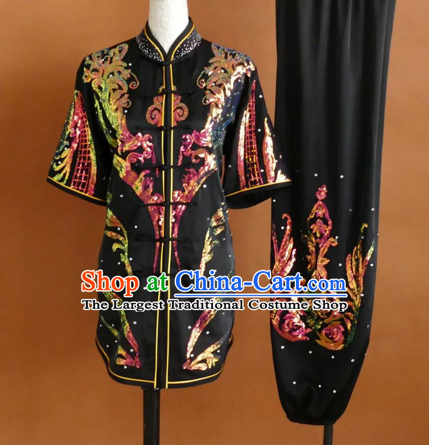 Top Martial Arts Performance Clothing Embroidered Changquan Wushu Uniform Full Sequins Competition Outfit Kung Fu Exam Costume