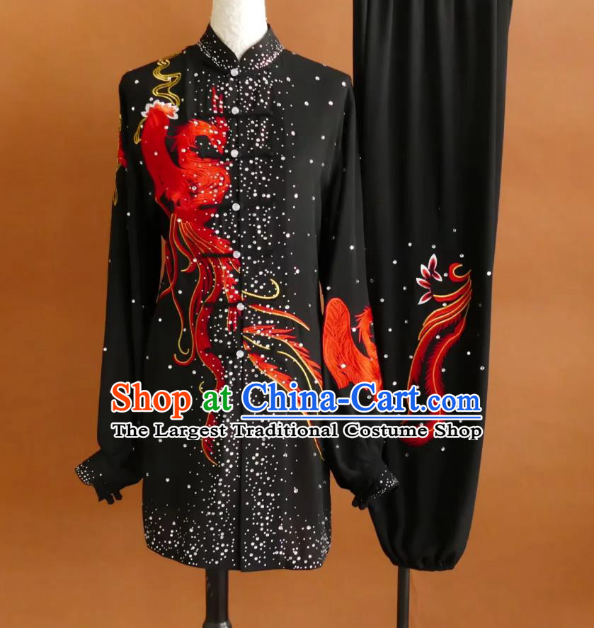 Phoenix Embroidery Tai Chi Suit Ba Duan Jin Team Uniform Group Competition Performance Outfit Rhinestone Kung Fu Costume