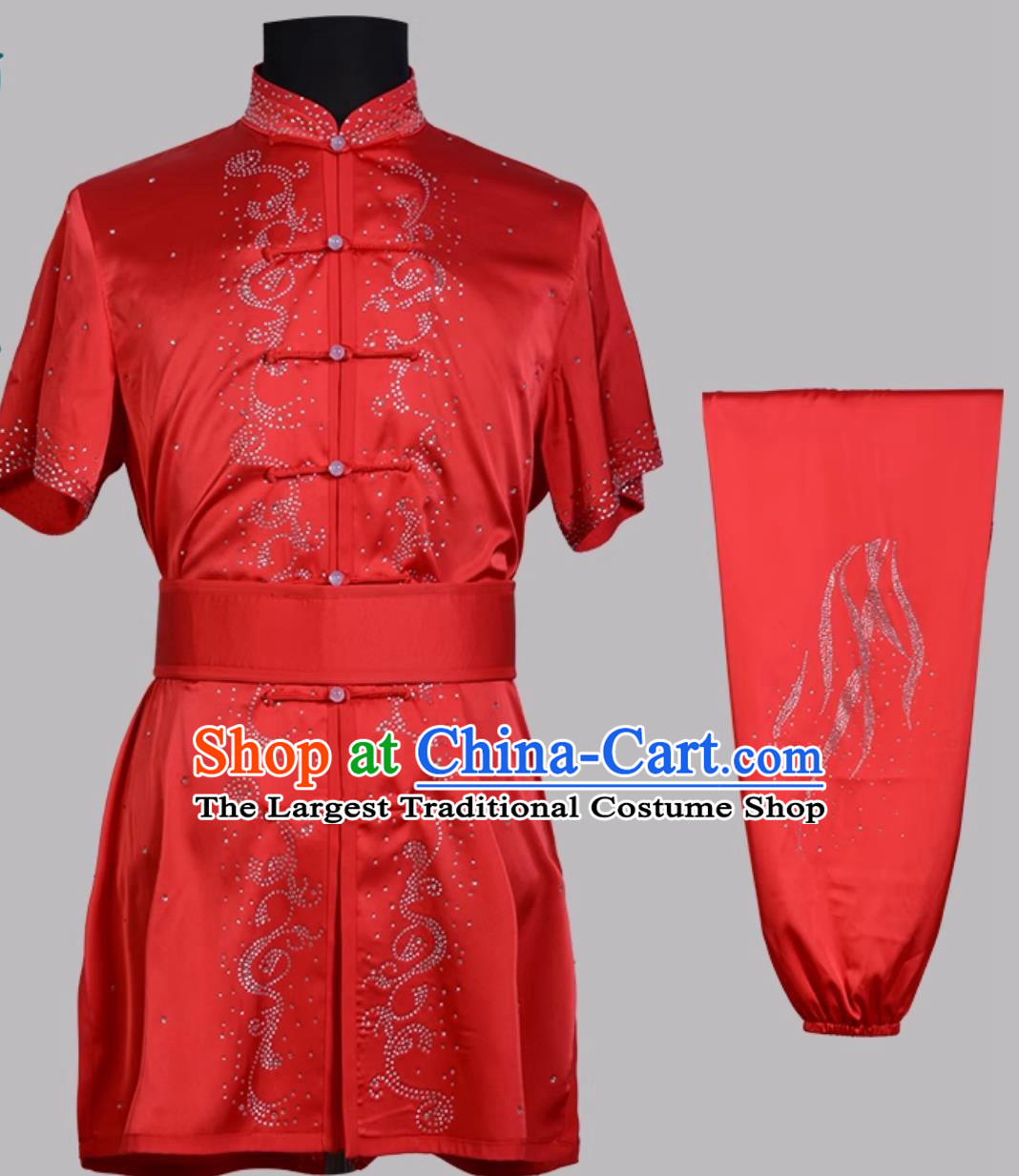 Red Sparkling Colorful Wushu Uniform Chinese Kung Fu Competition Costume Changquan Performance Outfit