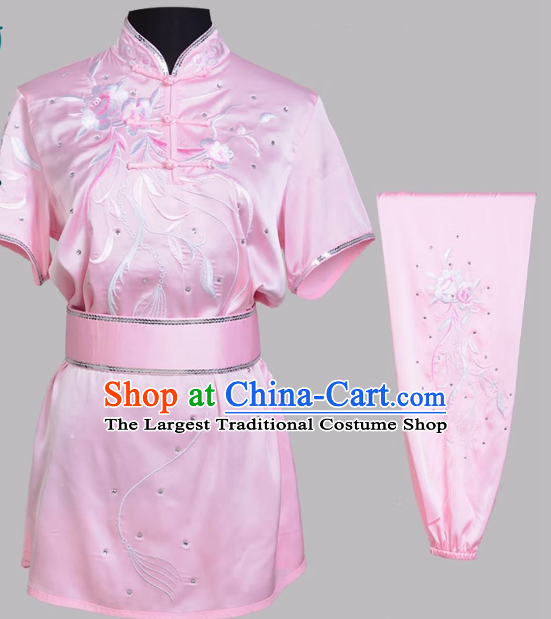 Pink Embroidered Chinese Kung Fu Competition Costume Performance Changquan Outfit