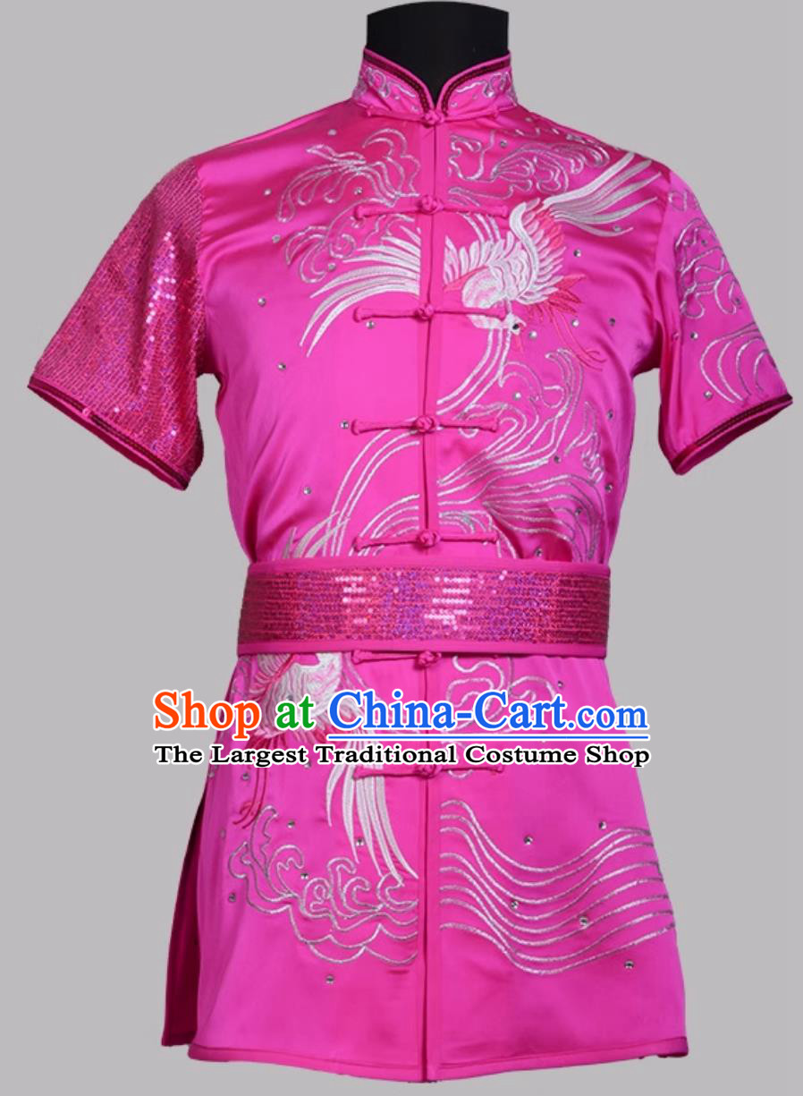 Rose Pink Embroidered Wushu Uniform Colorful Kung Fu Competition Clothing Changquan Outfit