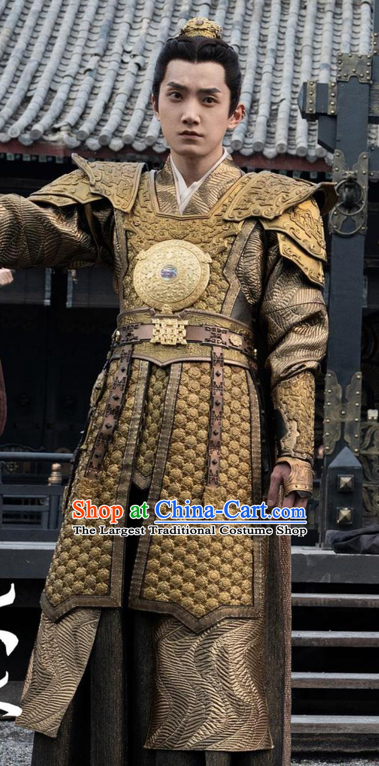TV Series Guardians of the Dafeng Yang Yan Costume Ancient Chinese Young General Clothing Traditional Golden Armor Set