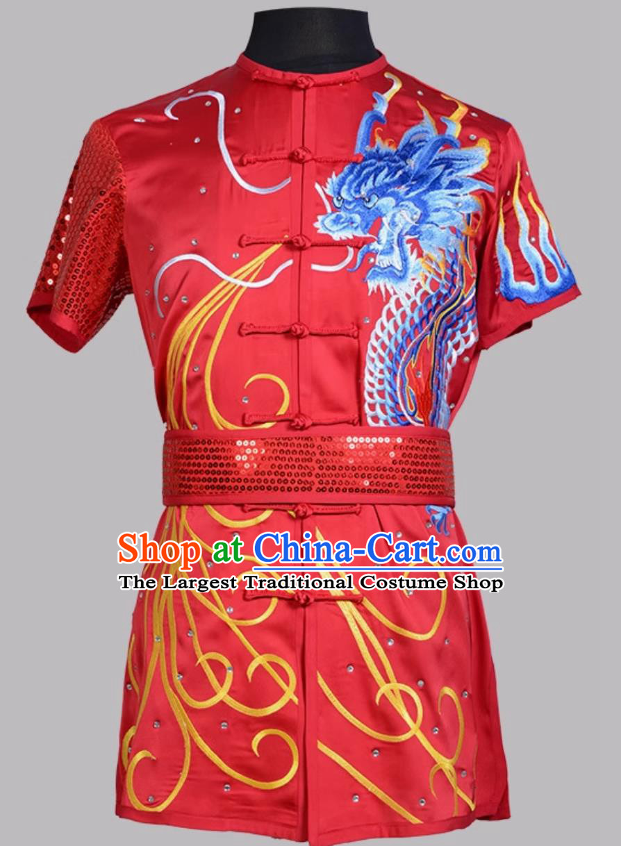 Embroidered Nanquan Wushu Performance Costume Colorful Competition Uniform Kung Fu Training Red Outfit