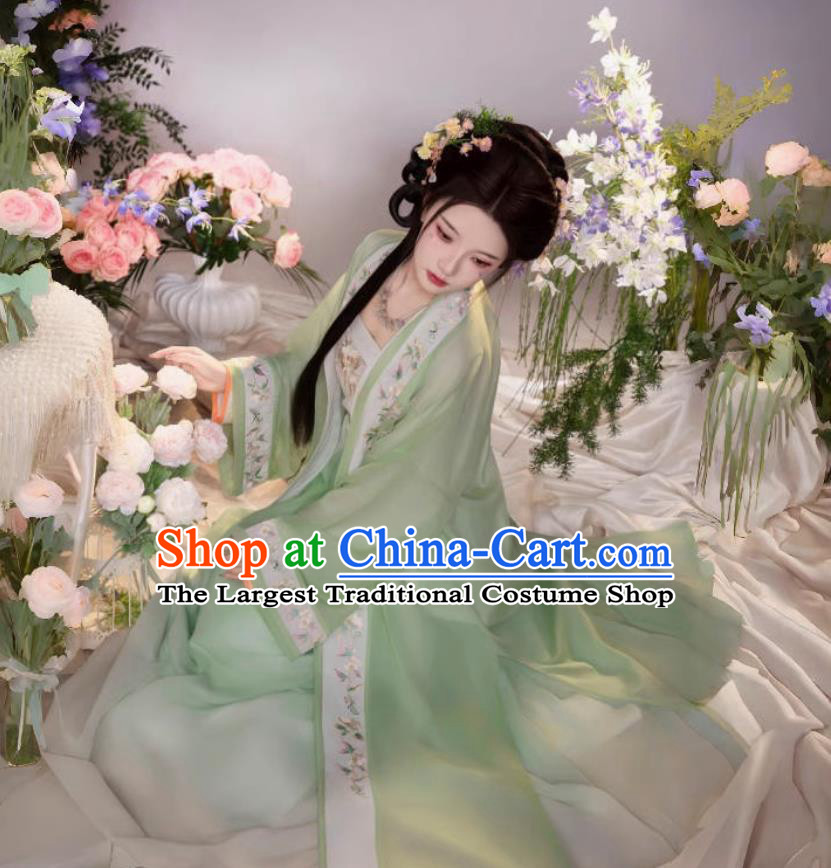 Chinese Hanfu Women Peach Blossom Song Dynasty Hanfu Embroidered Green Dress Set