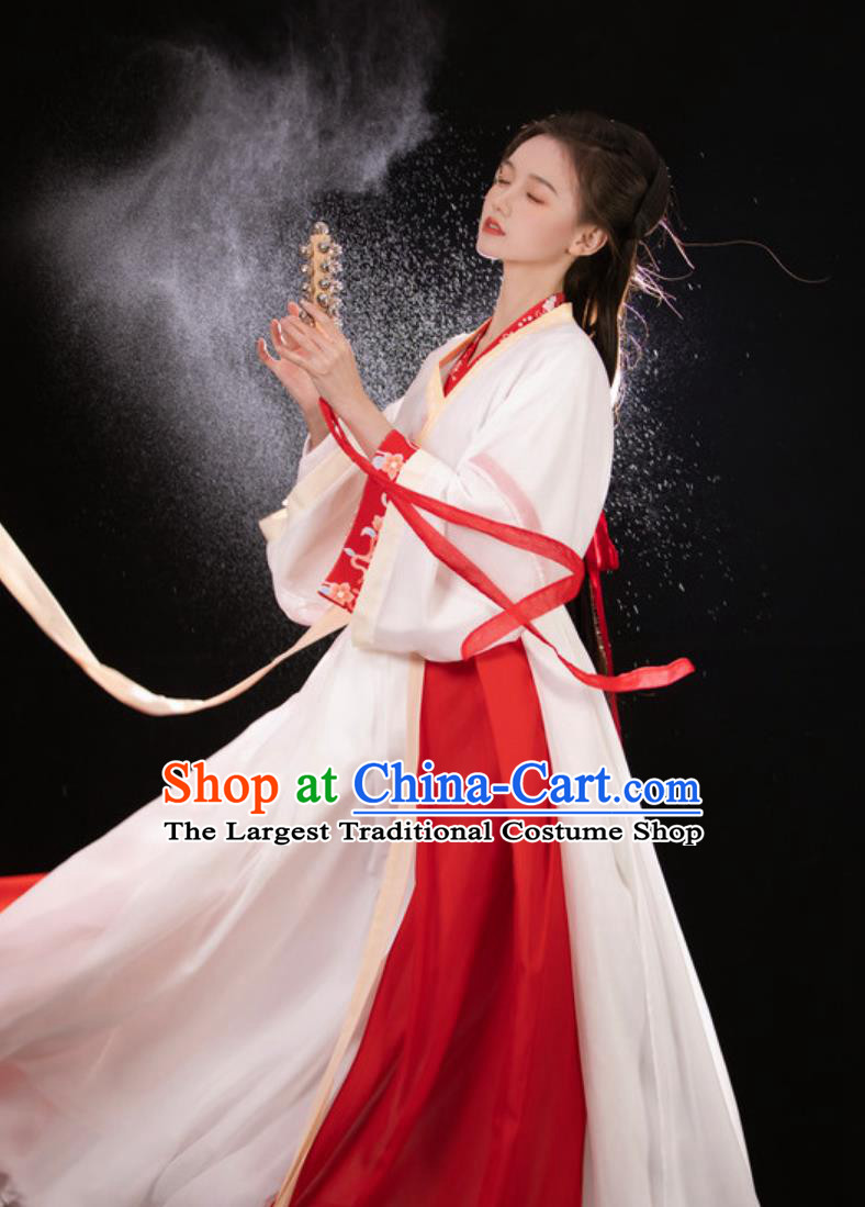 Hanfu Chinese Wei Jin Style Cross Collar High Waist Wide Sleeves Fairy Dress Ancient Clothing Set