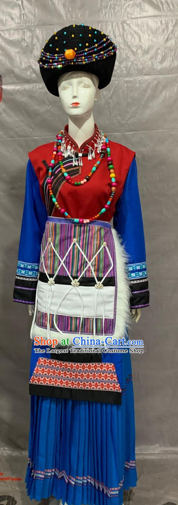 Pumi Ethnic Adult Long Dress Performance Costume Embroidered 56 Chinese Ethnic Minorities Traditional Clothing Suit