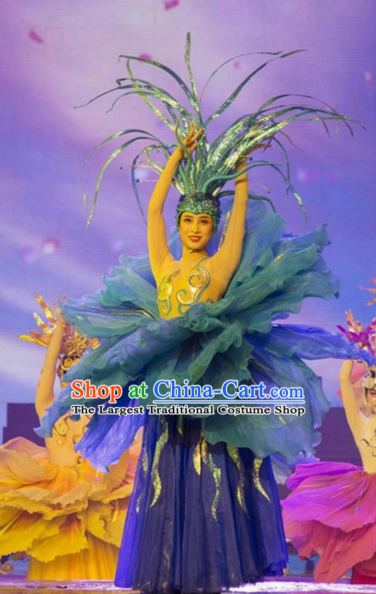 Royal Blue Opening Dance Performance Costume Petal Long Gown Large Gala Elegant Group Dance Clothing Commercial Performance Dress