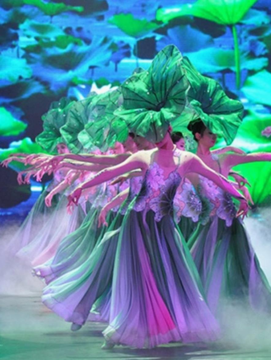 Chinese Style Classical Dance Costume Flowing Long Dress Modern Lotus Group Performance Garment