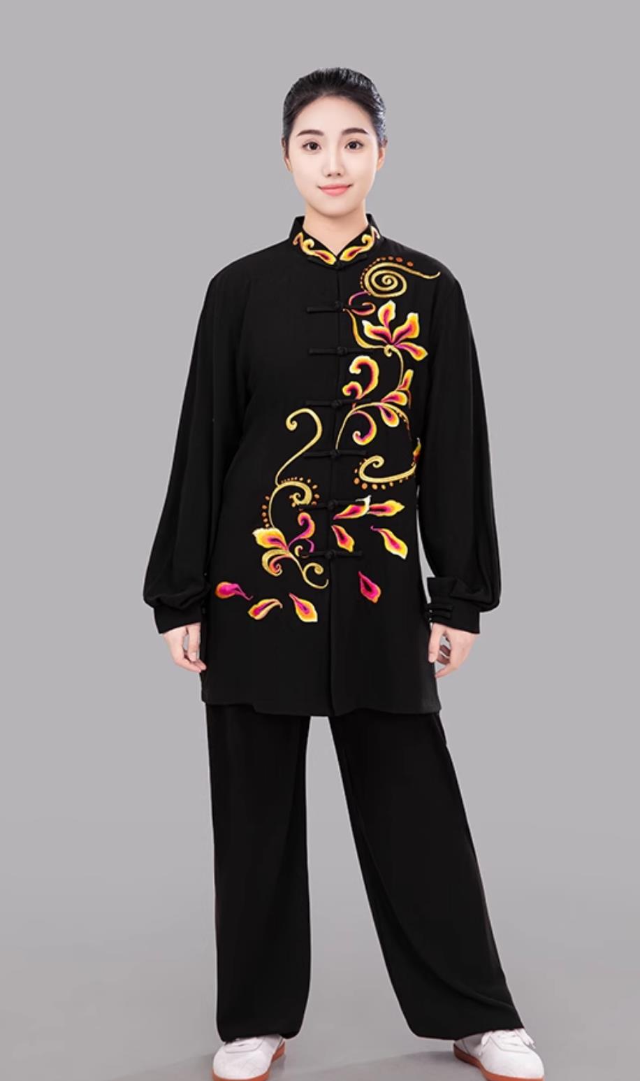 Black Chinese Style Women Tai Chi Suit Taiji Training Uniform Competition Performance Outfit