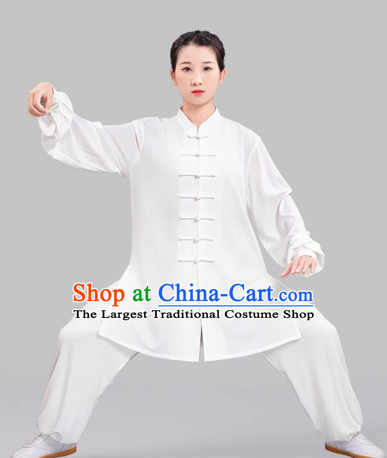 White Women Stretch Tai Chi Suit Ba Duan Jin Taiji Training Outfit