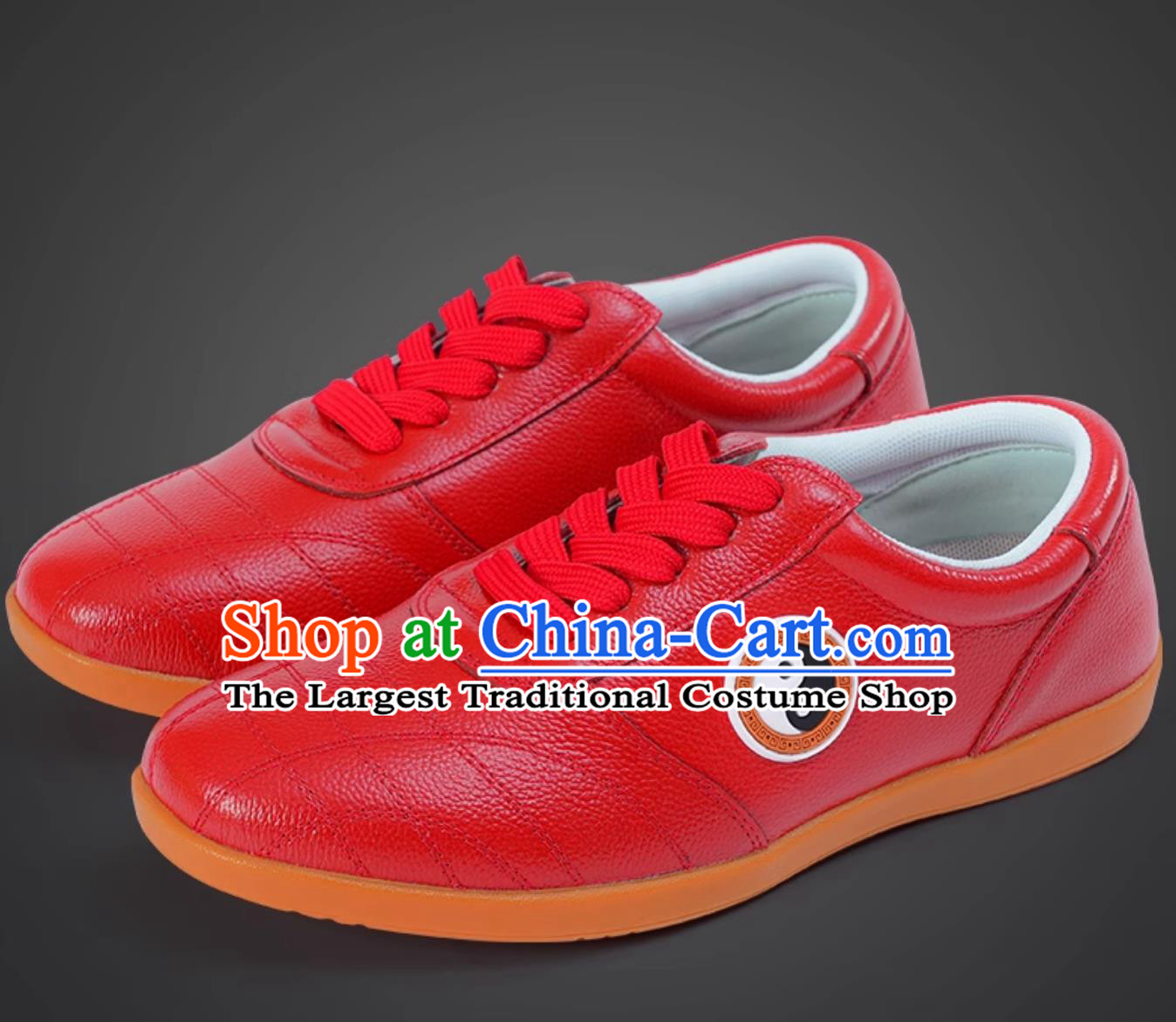 Red Top Leather Tai Chi Shoes Rubber Sole Ba Duan Jin Training Shoes