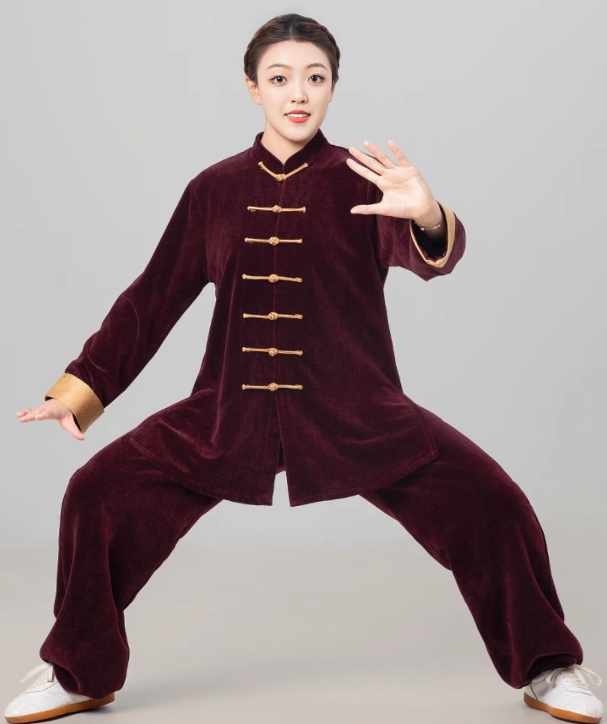 Angora Red Double Faced Fleece Women Tai Chi Suit Autumn Winter Thickened Tai Chi Training Uniform Martial Arts Clothing