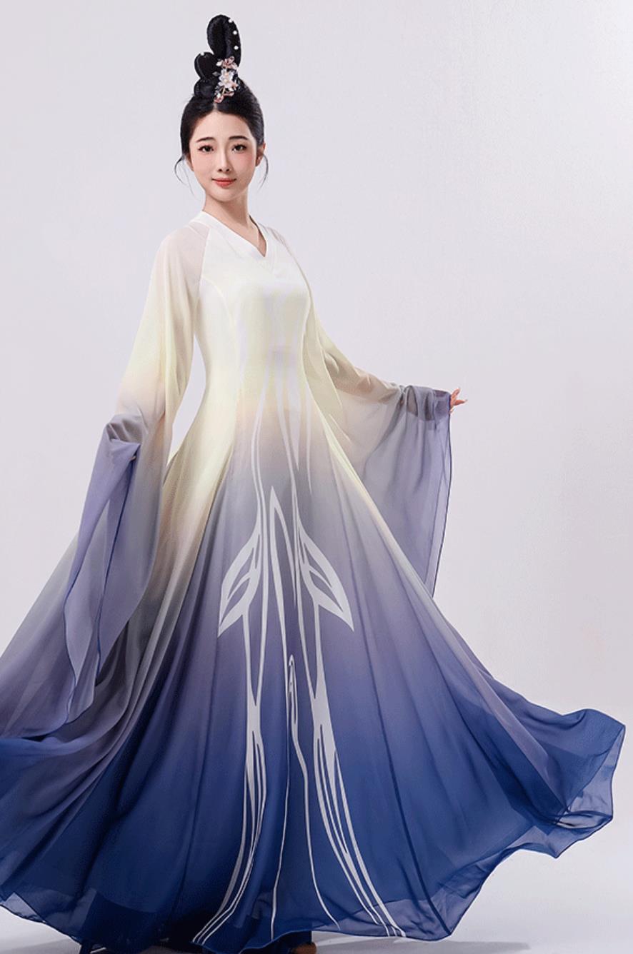 Chinese Style Dance Costume Moon Meditation Replica Art Exam Flared Dress Classical Dance Chiffon Outfit