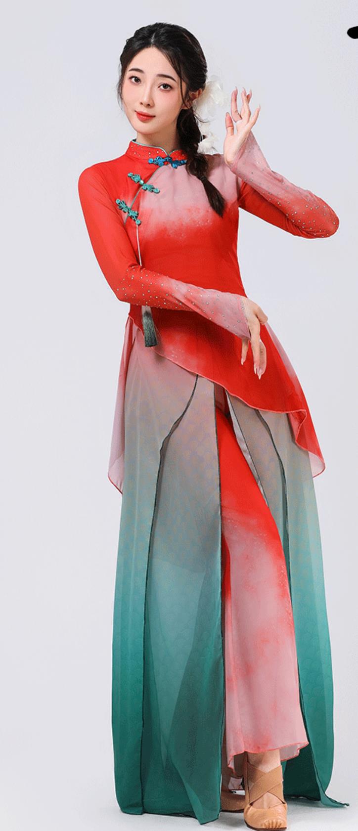 Chinese Jiaozhou Yangko Costume Fan Dance Women Art Exam Performance Outfit Repertoire Umbrella Dance Dress