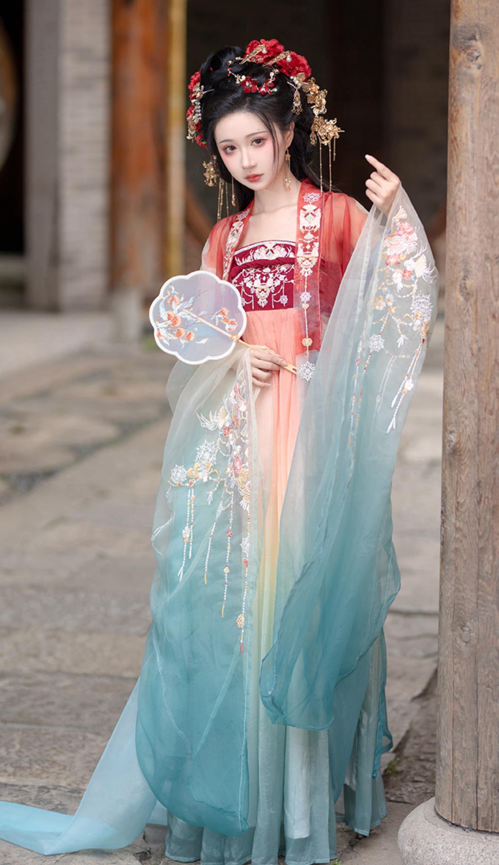 Tang Dynasty Hanfu Women Hezi Dress Wide Sleeve Gown Complete Set Ancient Chinese Princess Clothing