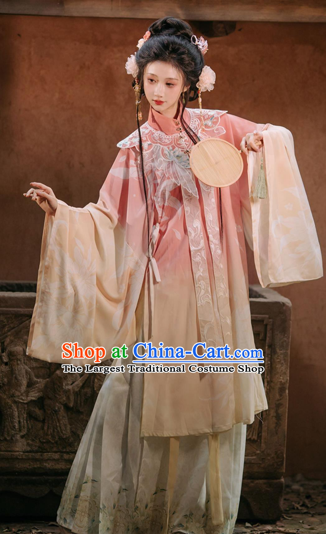 Chinese Ming Dynasty Hanfu Traditional Costume Women Cloud Shoulder Cape Long Robe Horse Face Skirt Set