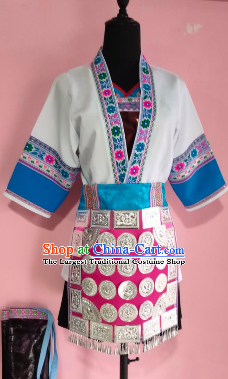 Chinese Dong Nationality Golden Pheasant Suit Ethnic Costume Performance Dance White Dress