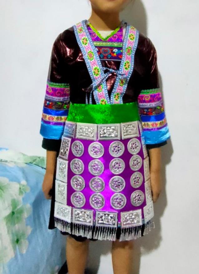 Ethnic Performance Costume Chinese Dong Girl Dance Outfit Five Piece Set
