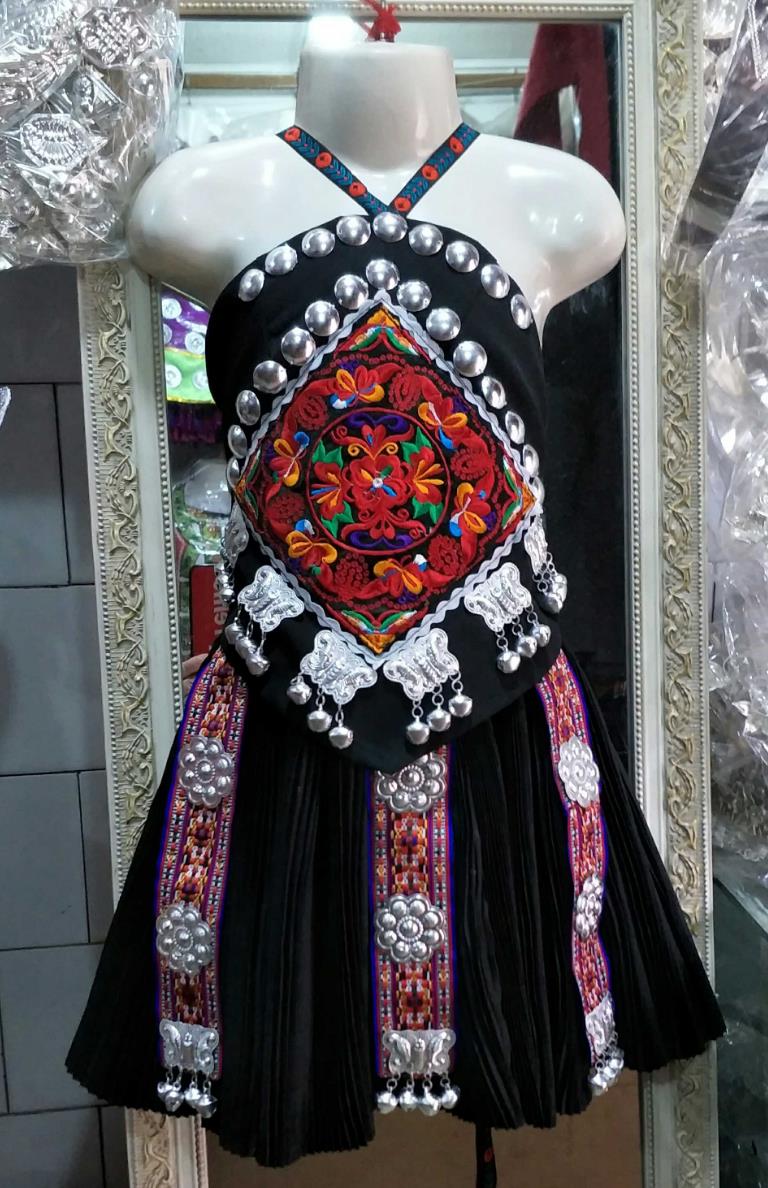 Chinese Ethnic Performance Costume Dance Outfit Children Bellyband Skirt Two Piece Set