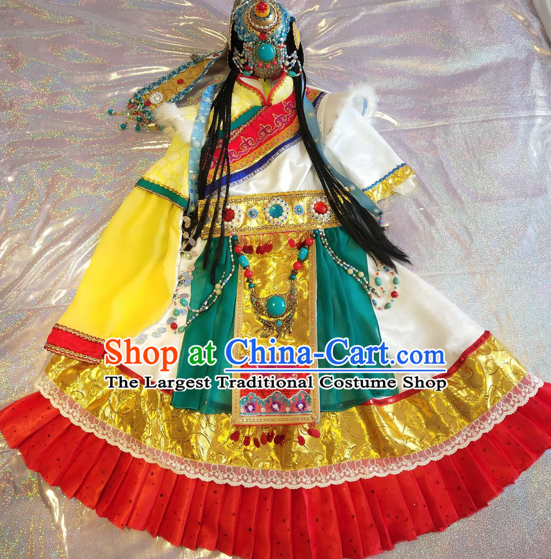 Chinese Zang Ethnic Minority Clothing Tibetan Costume Stage Performance Dress