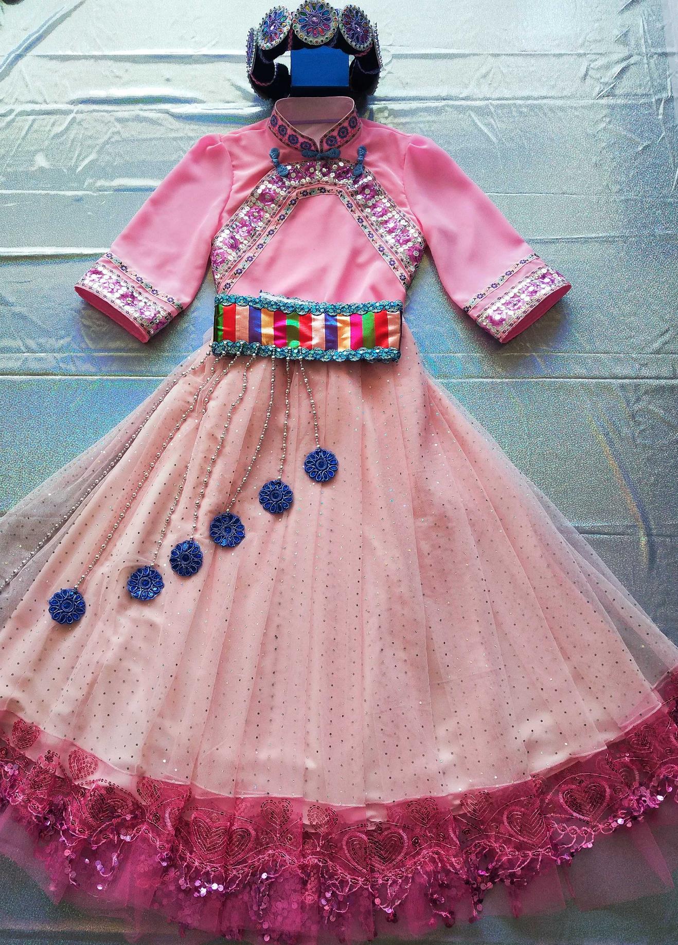 Chinese Naxi Ethnic Clothing Mosuo Minority Costume Yunnan Lijiang Stage Performance Pink Dress