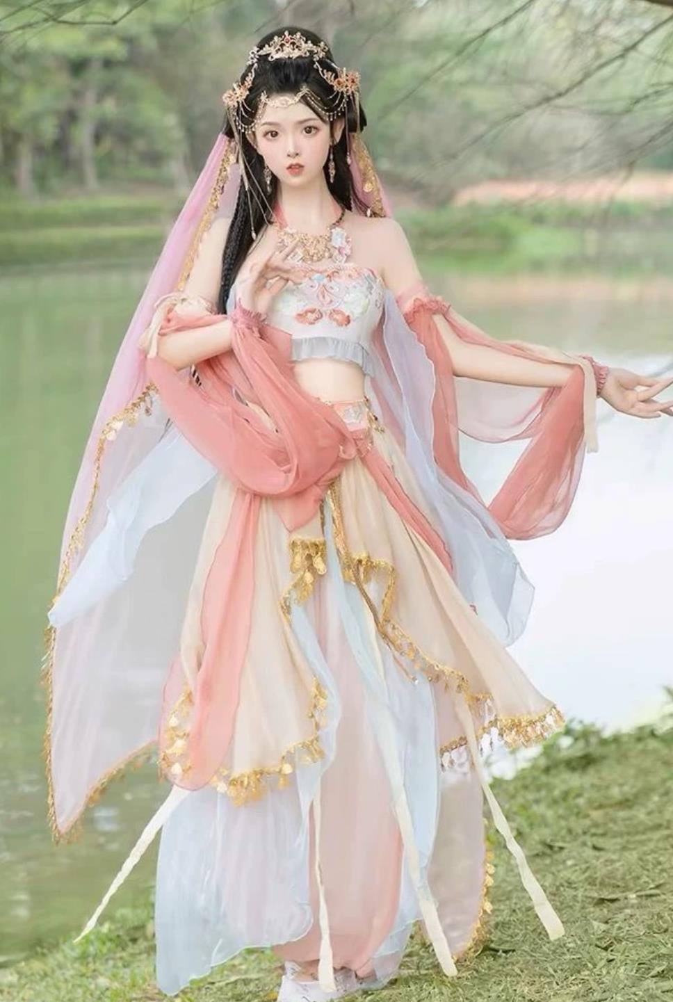 Dunhuang Feitian Pink Exotic Dance Performance Costume Western Region Dance Princess Outfit