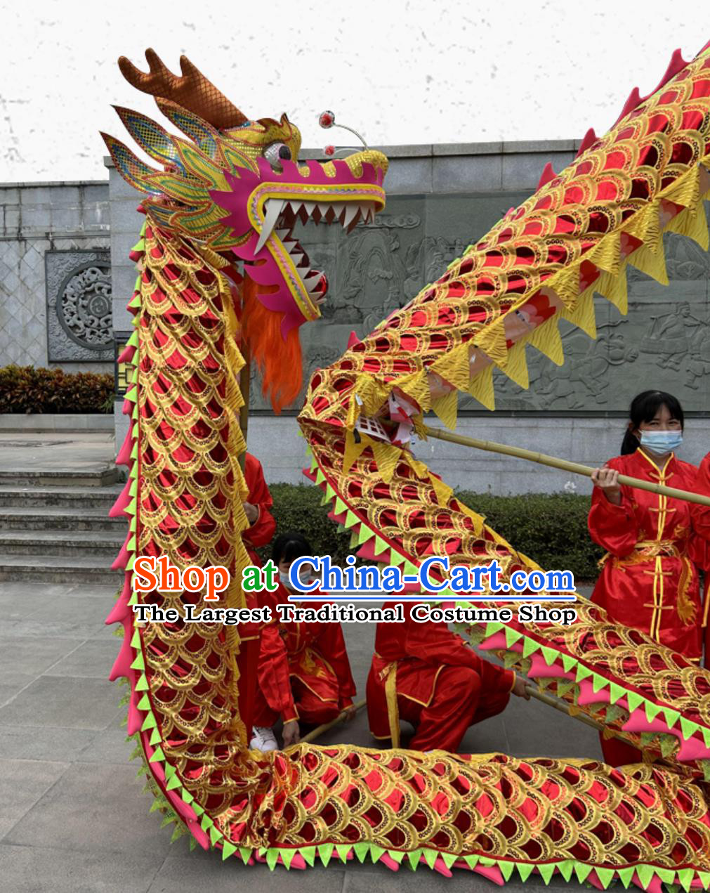 Chinese Dragon Dance Performance Prop Gilding Oxford Dragon Lamp Costume 9 Section Dragon Head Complete Set