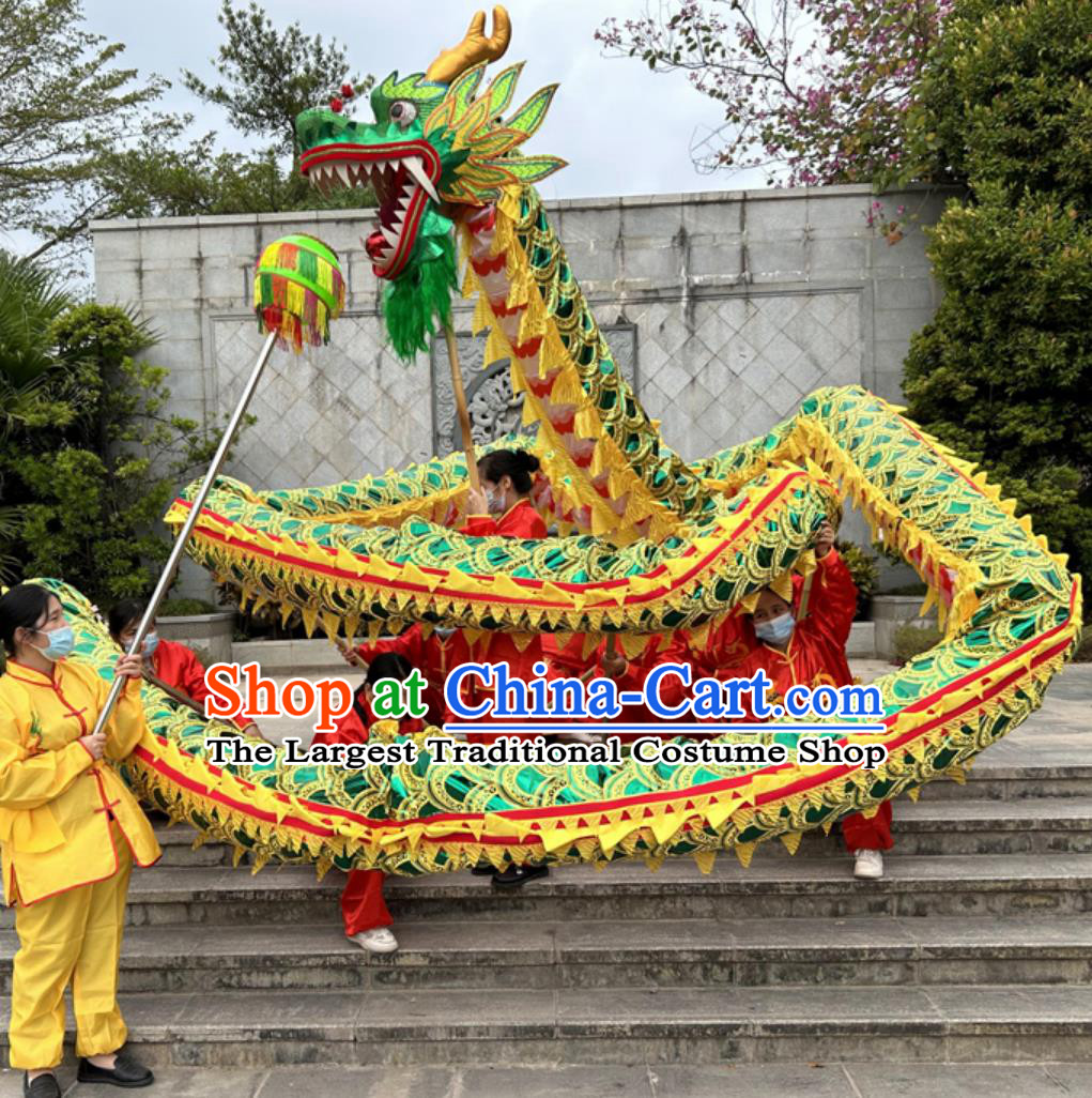 Green Chinese Dragon Dance Performance Prop Gilding Oxford Dragon Lamp Costume 9 Section Dragon Head Complete Set