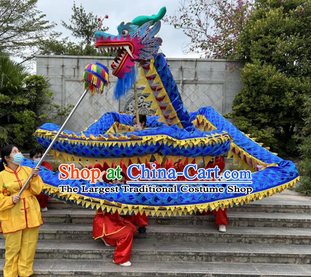 Deep Blue Chinese Dragon Dance Performance Prop Gilding Oxford Dragon Lamp Costume 9 Section Dragon Head Complete Set
