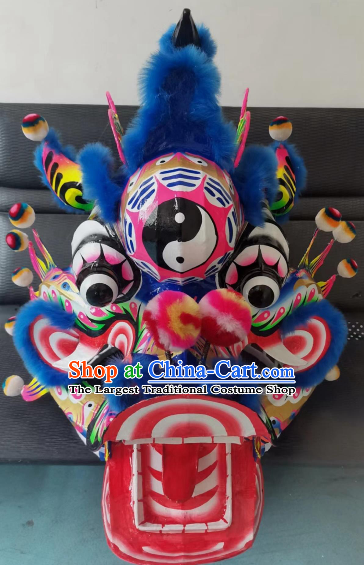 Blue Fur Chinese Lion Dance Costume Foshan Hakka Kylin Head Awakening Lion Performance Equipment