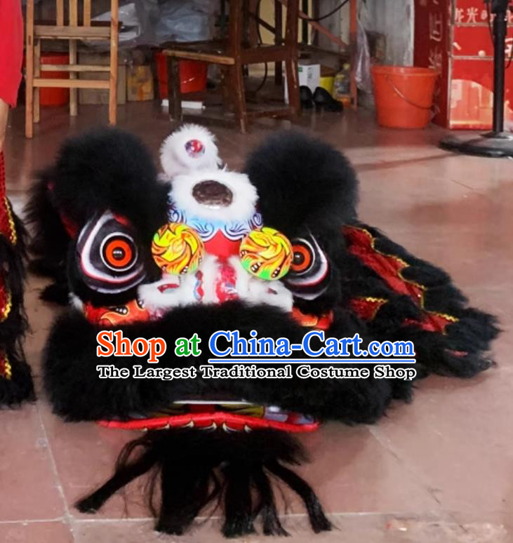 Children Double Lion Dance Costumes 12 Inch Foam Lion Head Eye Chinese Black Fur Awakening Lion Set