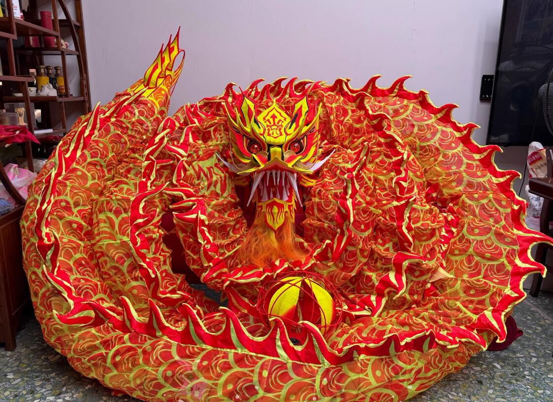 Chinese Parade Dragon Dance Costume Handmade Celebration Red Fluorescent Dragon Professional Competition Dragon Dancing Equipment