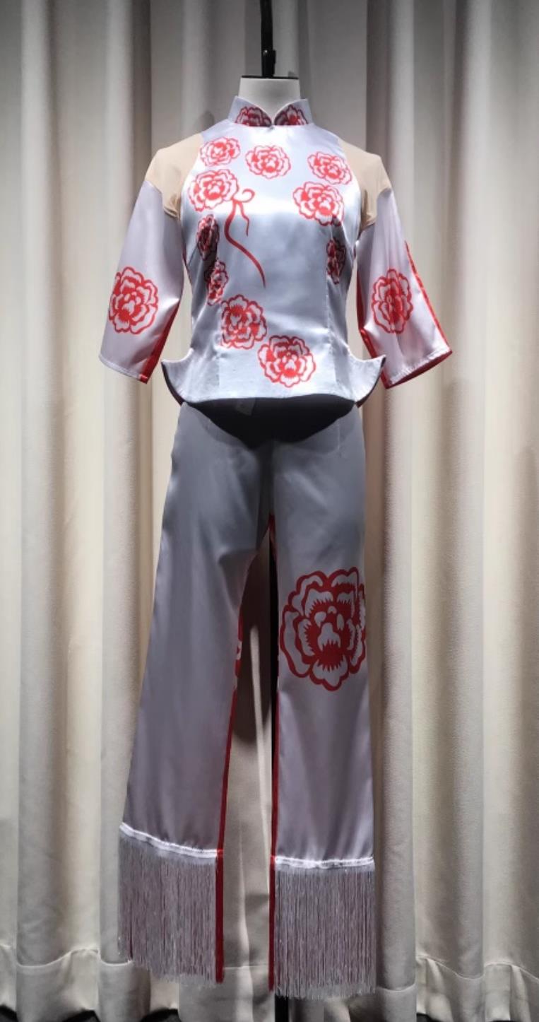 Paper Cut Girl Performance Costume Festive Dance Outfit Chinese New Year Yangko Folk Stage Show Attire