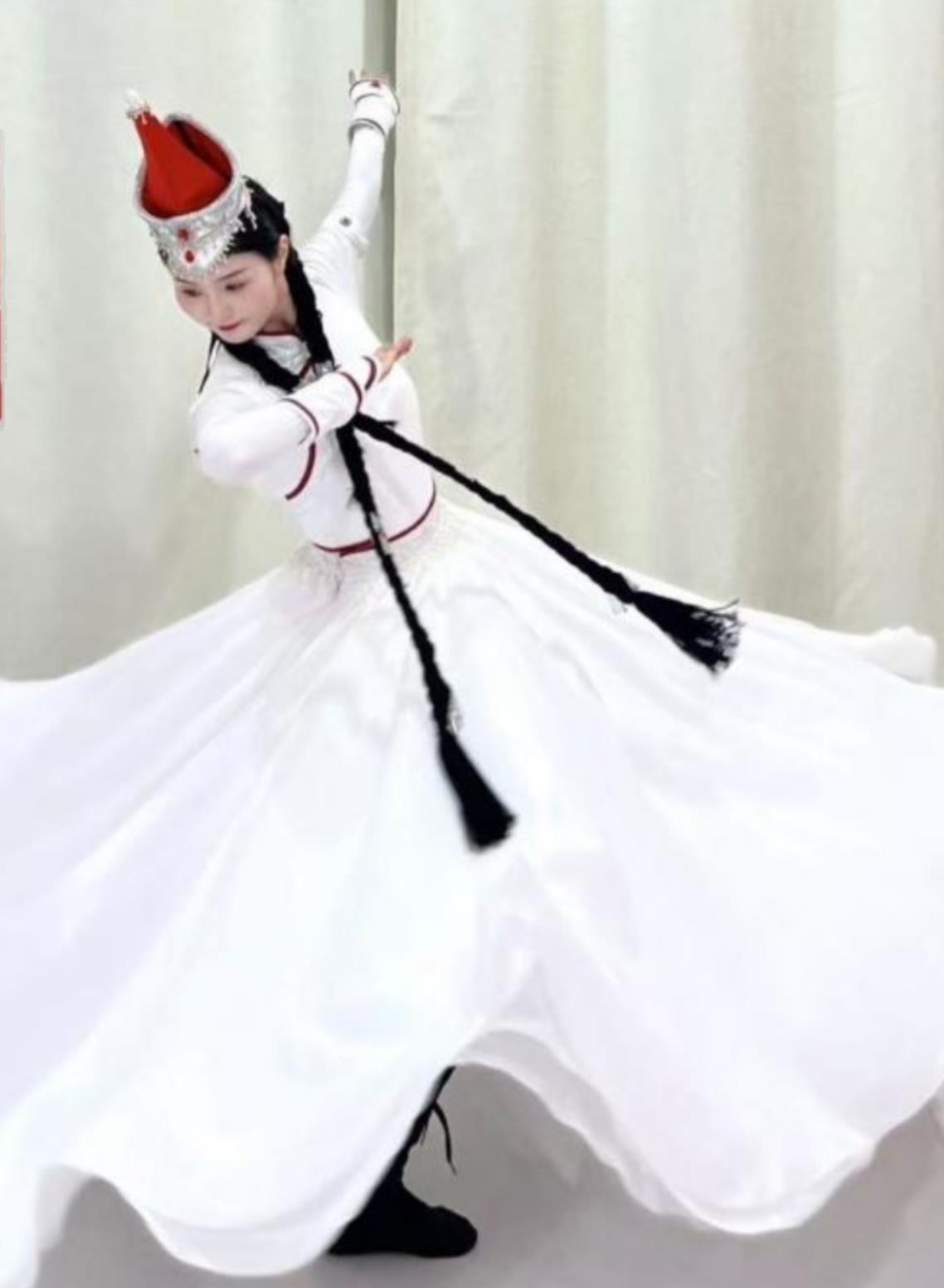Chinese Mongol Nationality Dance White Dress Mongolian Dance Group Performance Costume Eternal Anthem Dance Repertoire Attire
