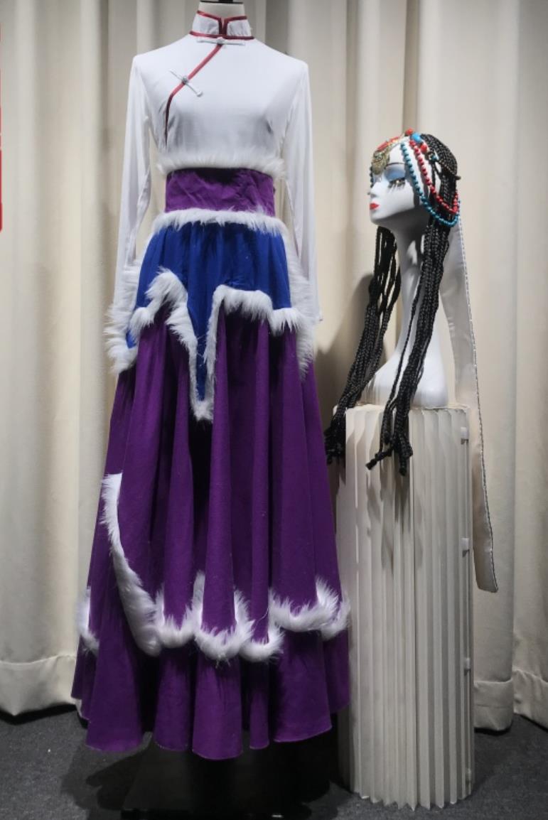 Customized Tibetan Performance Costume Chinese Women Group Dance Clothing Zang Nationality Folk Dance Purple Dress