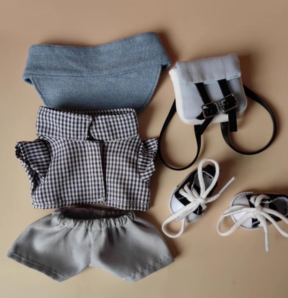 Labubu Doll Costumes Vintage Workwear Set Plaid Flannel Shirt Dad Hat Backpack Chunky Canvas Shoes