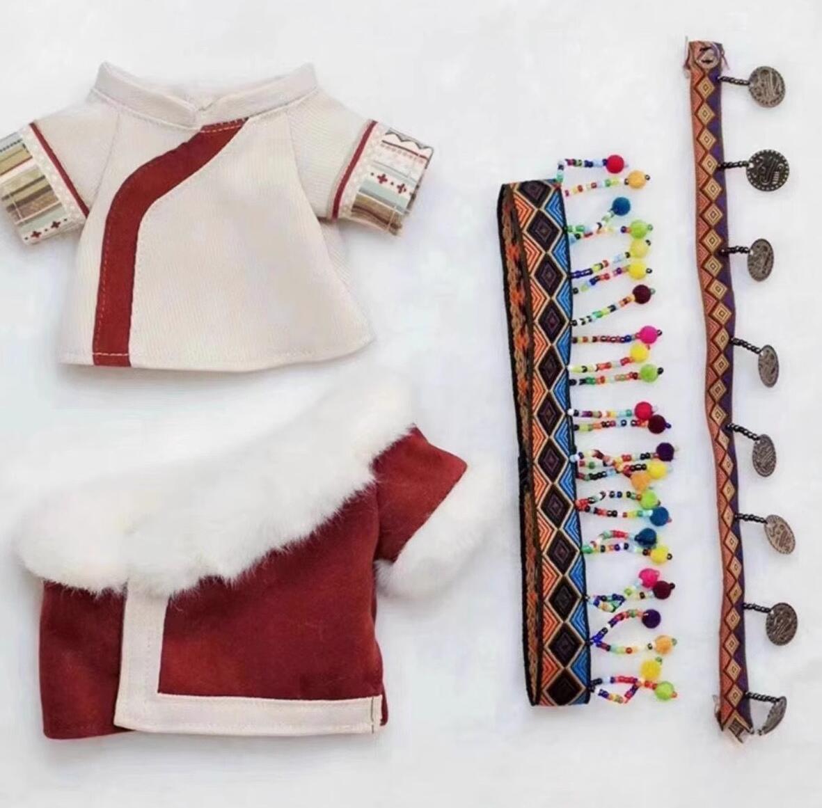 Labubu Doll Costumes Chinese Tibetan Outfit Zang Nationality Outfit and Headpiece Complete Set