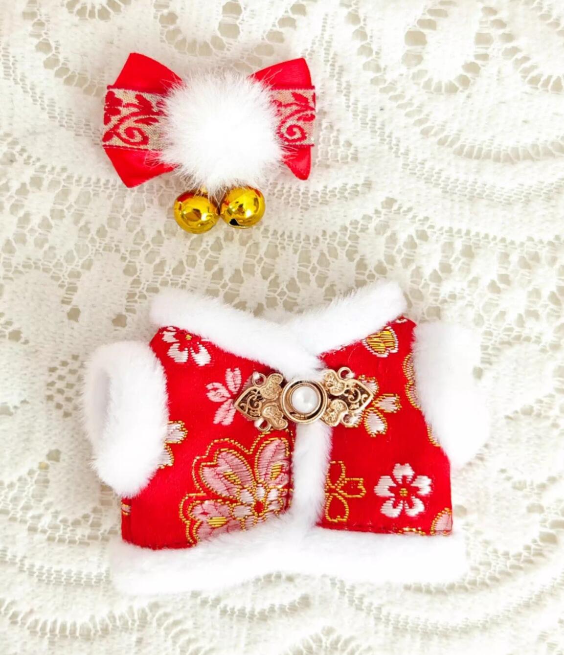 Handmade Labubu Outfit Doll Costumes Chinese New Year Lucky Red Clothing
