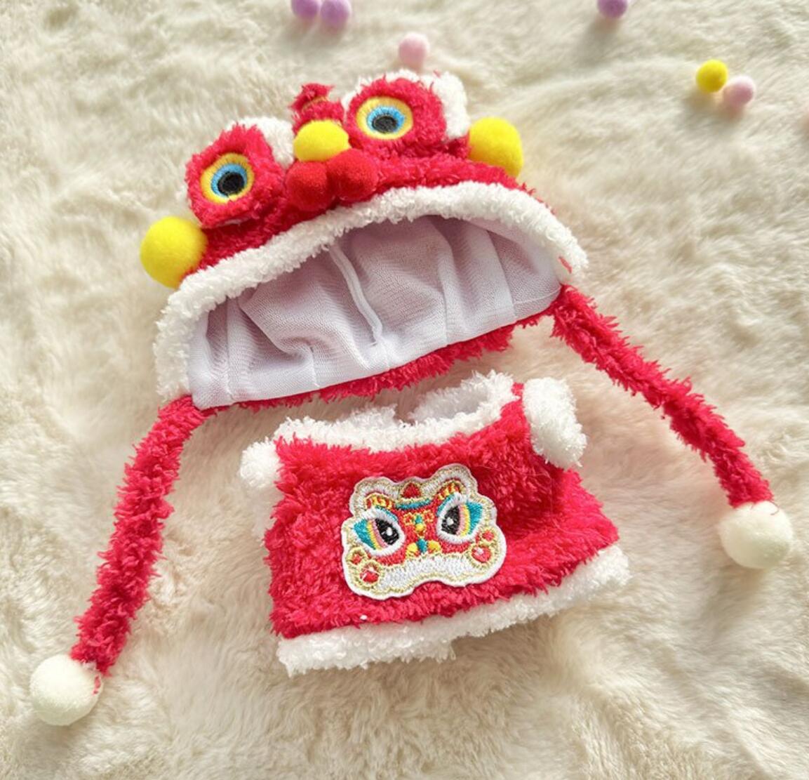 Handmade Labubu Outfit Doll Costumes Chinese New Year Lion Dance Red Clothing and Hat
